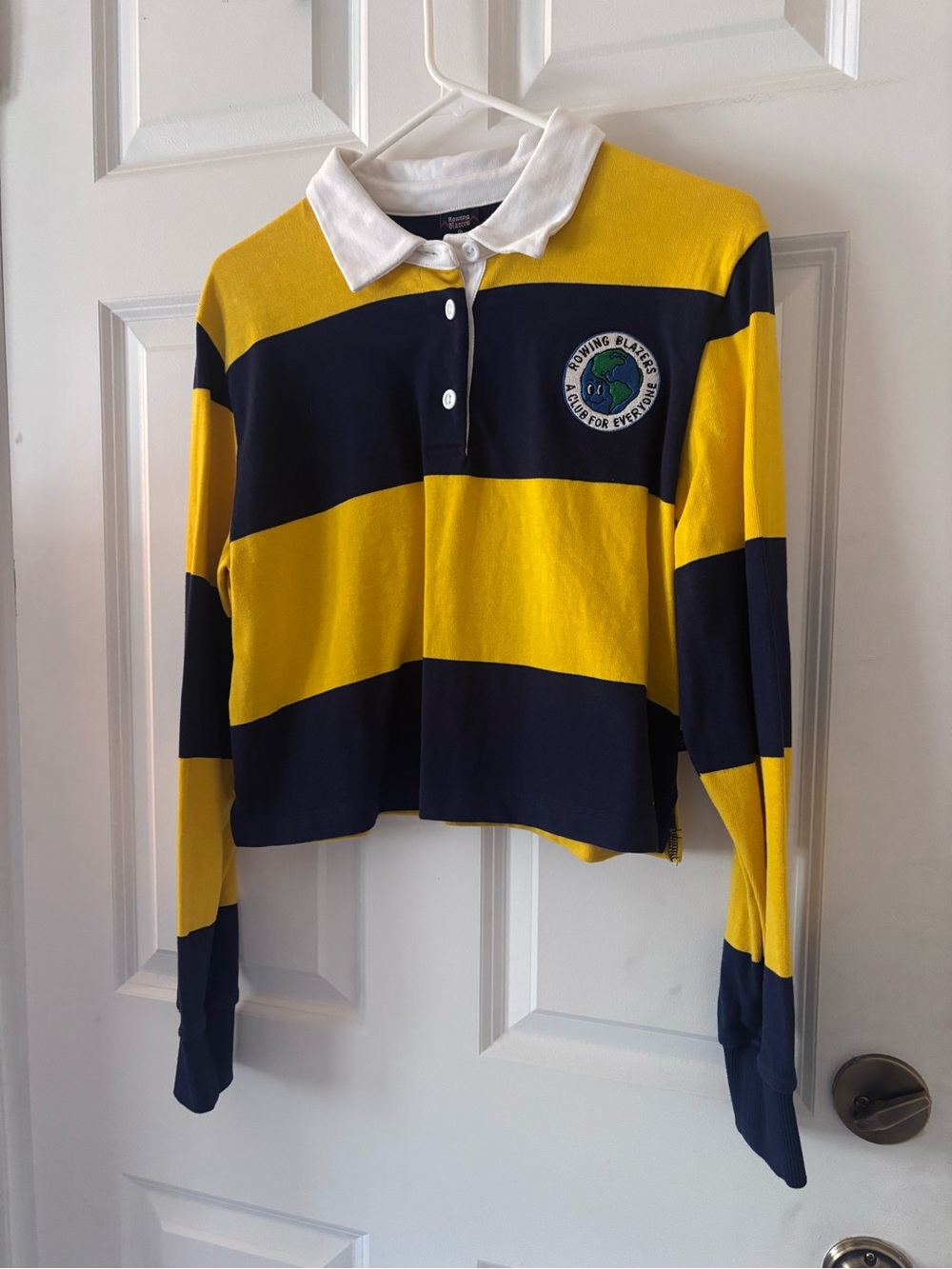 Rowing Blazers Yellow & Navy Stripe Rugby Polo Shirt with White Collar